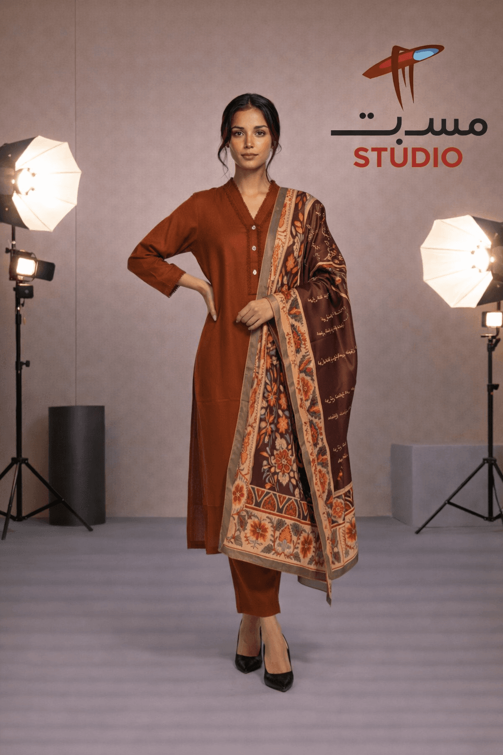 Model in red streetwear